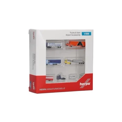 Image de Herpa set d’accessoires aéroport camions et fourgonnettes, échelle 1/500, Made in Germany, pièce de collection, figurines plastique