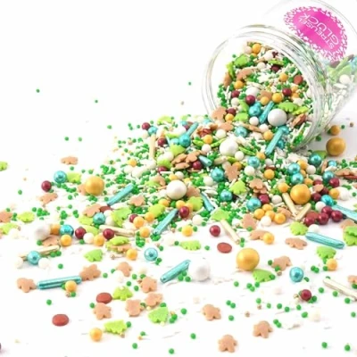 Afbeelding van Streusel Kerstdroom, groen en wit, goud, 180 g, suikermix, ideaal voor Kerstmis, koekjes, cake, cupcakes, muffins, cake pops