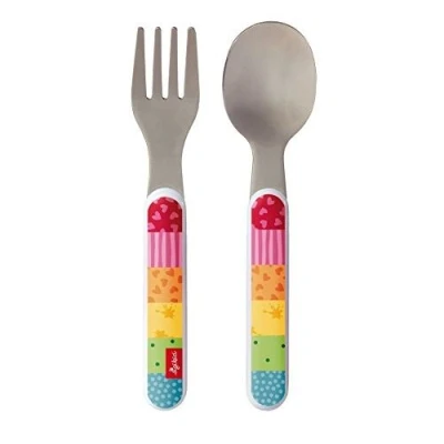 Image de Sigikid, 24870 enfant mixte couverts de table fourchette + cuillère, inox et plastique abs, rainbow rabbit multicolore, 14 cm