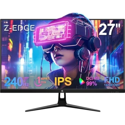 Afbeelding van Z Edge PC Gamer Monitor 27 inch 240 Hz, IPS, 1ms, Gaming FHD (1920 x 1080) met HDMI kabel, FreeSync, 400 cd/m², 2 HDMI2.0 &amp; DP1.4, verstelbare helling, ultra slank frame, VESA