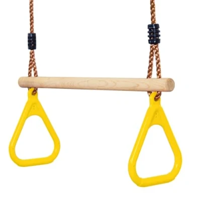 Afbeelding van Leogreen Trapezium van hout, ringen en gymnastiekstang voor kinderen, spelletjes tuin, buiten, binnen, geel