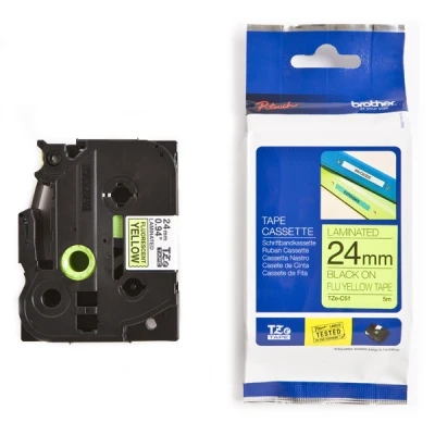 Image de Brother TZe C51 Noir sur jaune Rouleau (24 cm x 5 m) 1 cassette(s) bande fluorescente pour PT D600; P Touch 3600 D800 E550 P750 P900 P950; Cube Plus P710