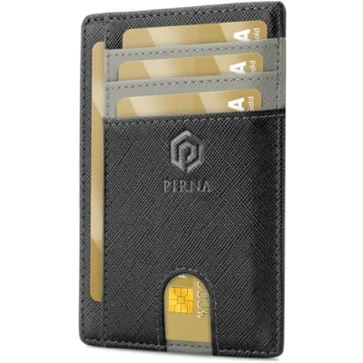 Afbeelding van Slanke en kleine creditcardhouder, portemonnee voor mannen vrouwen, met geldvak geschenkdoos, RFID creditcardhouder mannen, Grijs, Kaarthouder