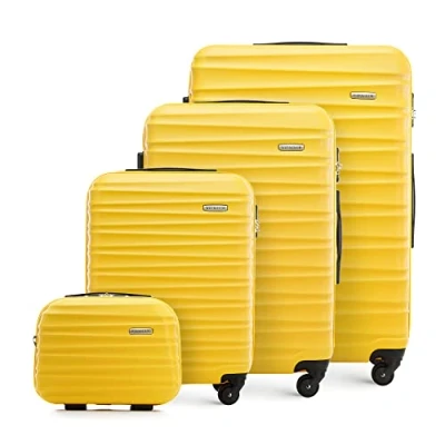 Image de WITTCHEN Valise de voyage Bagage à main cabine rigide ABS 4 roulettes pivotantes Serrure combinaison Poignée télescopique GROOVE Line Set Valises Jaune Brussels Airlines/Ryanair/TUI fly Belgium