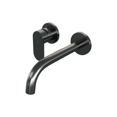 Afbeelding van Brauer gunmetal Edition Wastafelmengkraan inbouw gebogen uitloop rechts hendel breed plat model C2 PVD geborsteld