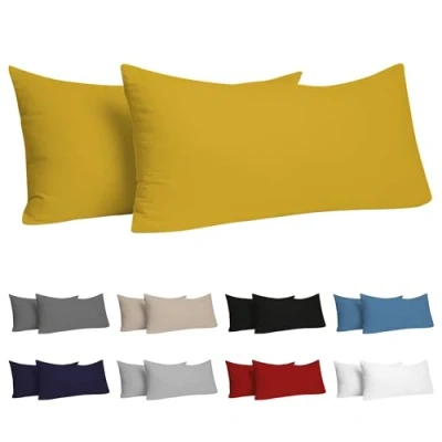 Image de Dreamzie Taie Oreiller 70x40 cm (Lot de 2) 100% Coton Jersey 150 GSM Jaune d&#039;oreiller 40x70 Housse Coussin Résistant et Hypoallergénique pour