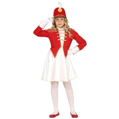 Afbeelding van Guirca Dans &amp; Entertainment Kostuum Fanfare Majorette Tamboer Maitre Meisje Rood, Wit / Beige 10 12 jaar Carnavalskleding Verkleedkleding