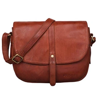 Afbeelding van STILORD &#039;Kira&#039; Lederen Handtas Dames Schoudertas Vintage Kleine Schouder Tas Uitgaan Avonden Winkelen, Cognac Gebruikt
