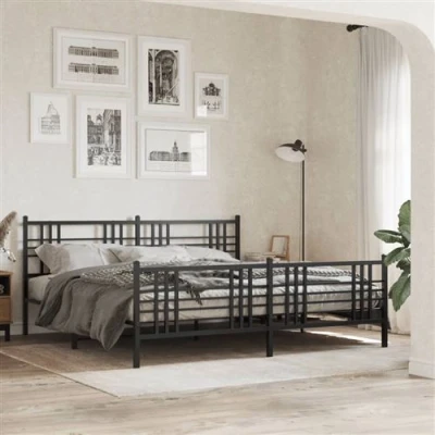 Image de vidaXL Cadre de lit métal avec tête lit/pied noir 200x200 cm