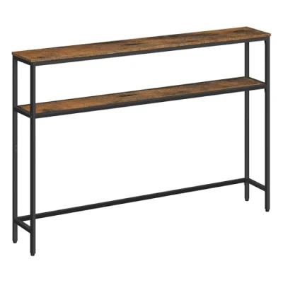 Afbeelding van VASAGLE Console voor hal, dunne woonkamertafel met 2 niveaus, 20 x 120 80 cm, bijzettafel planken, woonkamer, slaapkamer, rustiek bruin en inktzwart LNT133K01