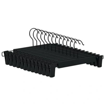 Afbeelding van Tekenewbse 10 stuks ruimtebesparende broekhangers kunststof klemhangers met klemmen kleerhangers voor kleerhangers, broeken, sokken, rokken, jassen, zwart