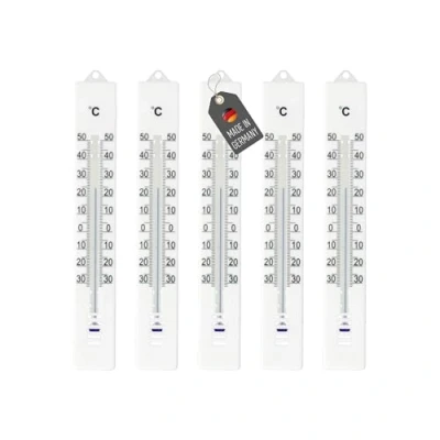 Afbeelding van Lantelme 4086 set van 5 analoge thermometers voor binnen en buiten tuin, kunststof, wit