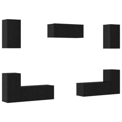 Afbeelding van vidaXL Tv meubelset met plank Anders opslag de deur 7 pcs Zwart eiken Bewerkt hout