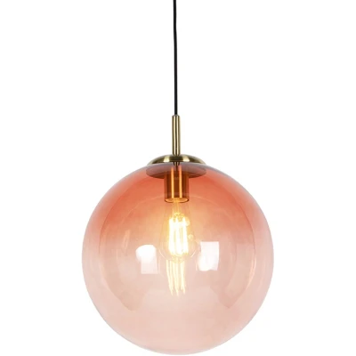 Afbeelding van QAZQA Art deco hanglamp messing met roze glas 33 cm Pallon