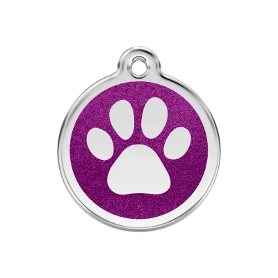 Afbeelding van Paw Print Purple glitter hondenpenning medium/gemiddeld dia. 3 cm RedDingo