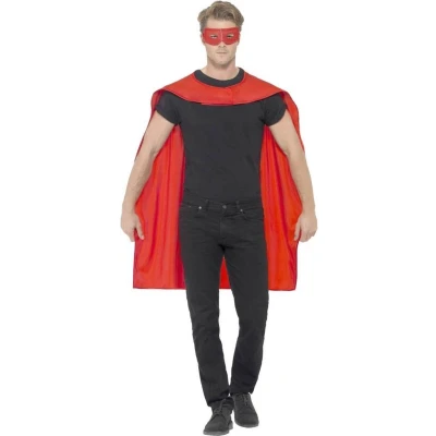 Afbeelding van Rode Cape En Oogmasker Superheld One Size Carnaval kostuum Verkleedkleding