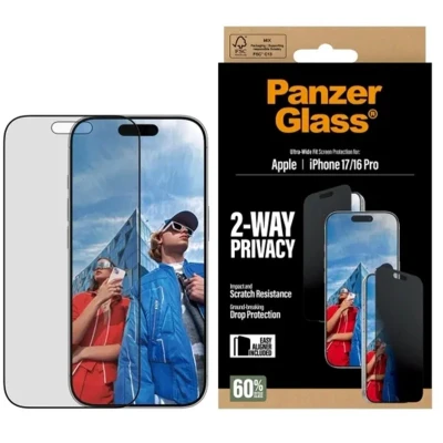 Afbeelding van PanzerGlass Privacy Ultra Wide Fit Anti Bacterial Screenprotector incl. applicator voor de Apple iPhone 17