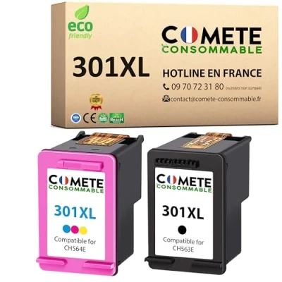 Afbeelding van COMETE 301XL inktpatronen, compatibel met HP 301 (CH563E + CH564E) voor XL Deskjet 2540 1050 2050 Envy 4500 4502 5530 OfficeJet 2620 4630 zwart kleur (1 zwarte kleur)