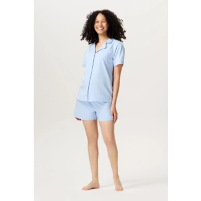 Afbeelding van Noppies Zwangerschaps Pyjamashort Leela Light Sky XS 95% Organisch katoen / 5% Elastomeer Zwangerschapsondergoed Zwangerschapskleding