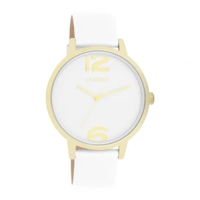 Afbeelding van Goudkleurige OOZOO horloge met witte leren band C11340
