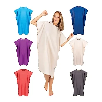 Afbeelding van Gräfenstayn Öekotex 100 Premium badponcho met knopen, verhuishulp voor dames en heren, surfponcho, handdoek volwassenen, garderobehulp, badcape