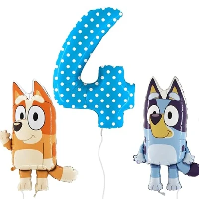 Afbeelding van Toyland® Bluey &amp; Bingo 2 stuks folieballonnen met karakter 81,3 cm en 1 x 101,6 puntcijferballon feestdecoraties voor kinderen
