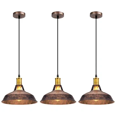 Afbeelding van iDEGU 3 stuks industriële retro kroonluchter hanglamp van metaal, 27 cm, vintage plafondlamp E27, plafondverlichting voor eetkamer, woonkamer, slaapkamer, restaurant, café, bar (roest)