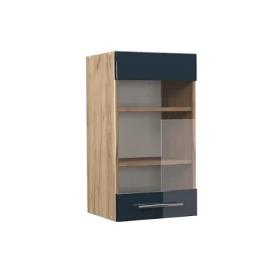 Afbeelding van Vicco Glazen keukenkast Fame Line, Donkerblauw hoogglans/Krachtige eik goud, 40 cm
