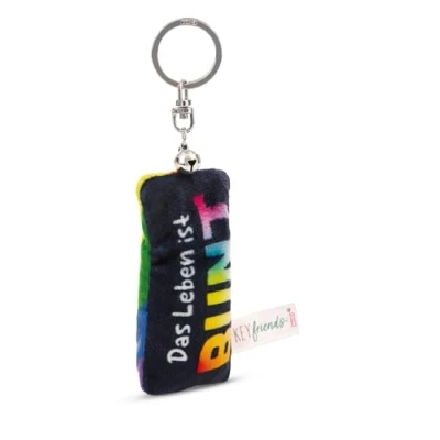 Afbeelding van NICI sleutelhanger mini pluche kussen 8 cm met belletje trouwe metgezel voor rugzak tas groot en klein 62124
