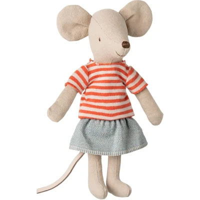 Afbeelding van Maileg knuffelmuis grote zus met magneten denim rok 13 cm