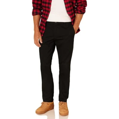 Image de Amazon Essentials Pantalon chino à coupe cintrée, infroissable devant plat pour homme, noir, 83,8 x 73,7 cm (l L)
