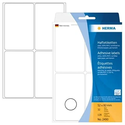 Afbeelding van Etiket HERMA 2490 52x82mm wit 128stuks