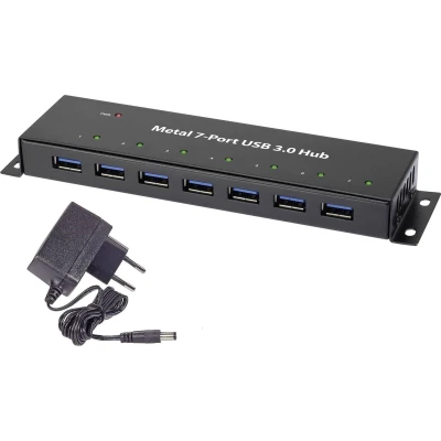 Afbeelding van Renkforce RF 3955359 USB 3.2 Gen 1 hub 7 poorten Voor wandmontage, Met metalen behuizing Zwart