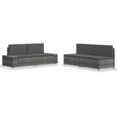 Afbeelding van 4 delige Loungeset poly rattan grijs