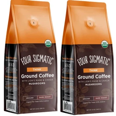 Afbeelding van Four Sigma tic Chicignon gemalen koffie met leeuwenmanen, Think, donker afgerond, 340 g, 2 stuks