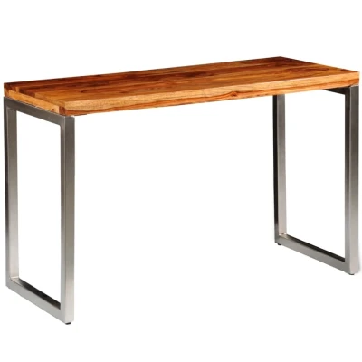 Afbeelding van Eettafel/bureau met stalen poten massief sheeshamhout