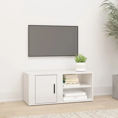 Afbeelding van Tv meubel 80x31,5x36 cm bewerkt hout hoogglans wit