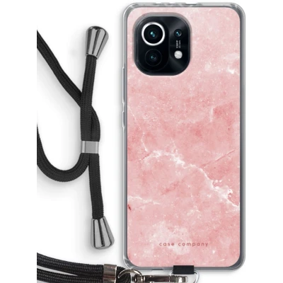 Afbeelding van Case Company® hoesje met Koord geschikt voor Xiaomi Mi 11 Roze marmer Telefoonhoesje Zwart Bescherming aan alle Kanten en Over de Schermrand
