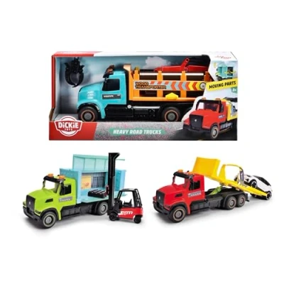 Afbeelding van Dickie Toys 23 cm zware vrachtwagens met bewegende delen en accessoires, Volvo vrachtwagen 3 assortiment, willekeurige levering vanaf jaar (203744018)