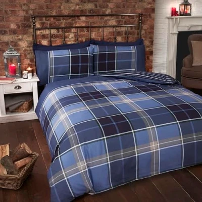 Afbeelding van Rapport Argyle Dekbedovertrek en 2 kussenslopen, omkeerbare beddengoedset, ruitpatroon, kingsize, blauw