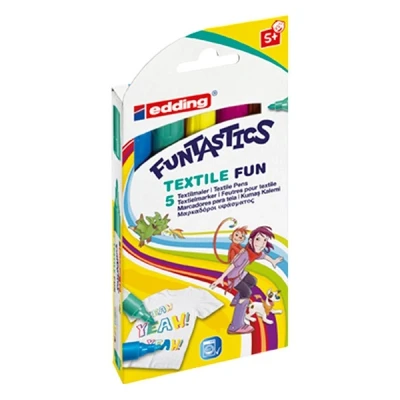 Image de Edding 17 Funtastics marqueurs pour textiles enfants 5 couleurs (2 6 mm ogive)