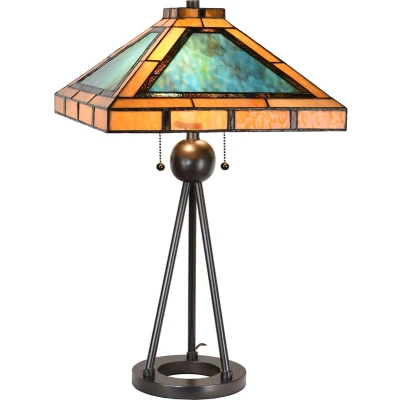 Afbeelding van LumiLamp Tiffany Tafellamp 61x61x73 cm Groen Bruin Metaal Glas Bureaulamp