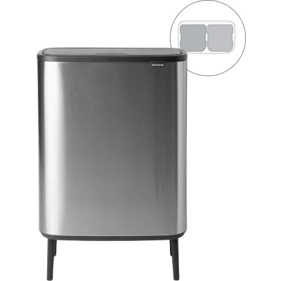 Afbeelding van Brabantia Bo Touch Bin Hi Recycle Duo Prullenbak Met Deksel Op Pootjes 2 X 30 Liter Zilver