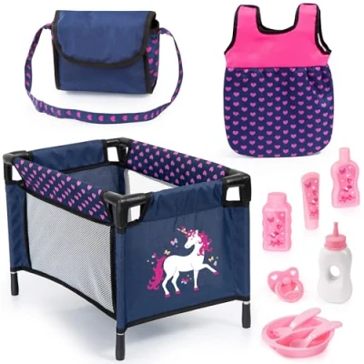 Afbeelding van Bayer Babypop Travel Set 11 in 1 Blauw met eenhoorn (61754AC)