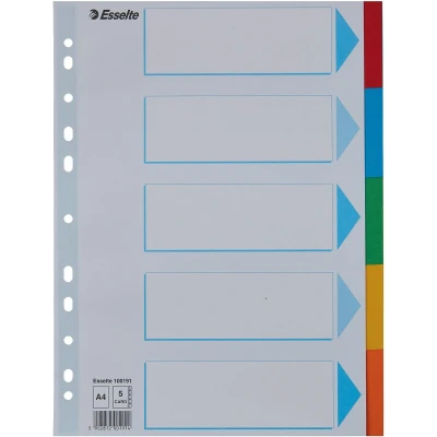 Afbeelding van Esselte Duurzame KartonTabbladen Universele Perforatie: 11 gaats 5 Tabs Gekleurd