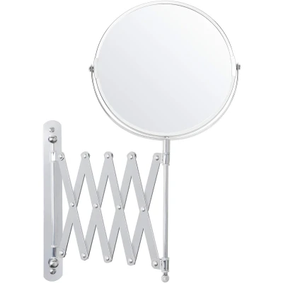 Afbeelding van Belle Vous Chrome Muur Monteerbare Uitrekbare 360 Swivel Spiegel 3x Versterking 17,5 x 18,5 cm Dubbelzijdig Roterend Roestvrij Stalen Badkamer Schoonheids Voor Makeup &amp; Scheren