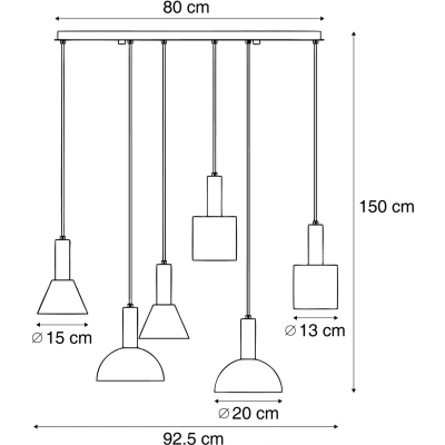 Afbeelding van QAZQA biles Moderne Hanglamp voor boven de eettafel in eetkamer 6 lichts L 92.5 cm Zwart Woonkamer Slaapkamer Keuken