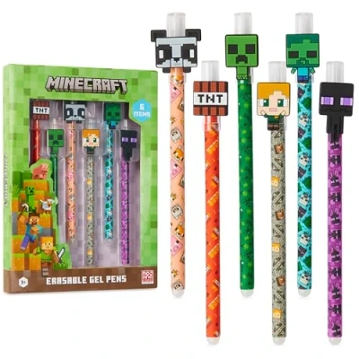 Afbeelding van Minecraft Set van uitwisbare gelpennen, gekleurd met gum, 6 stuks, schoolbenodigdheden