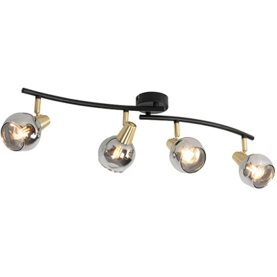 Afbeelding van QAZQA Art Deco plafondlamp goud met smoke glas 4 lichts Vidro