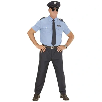Afbeelding van Widmann Politie &amp; Detective Kostuum Blauw Realistische Man Blauw, Zwart Small Carnavalskleding Verkleedkleding
